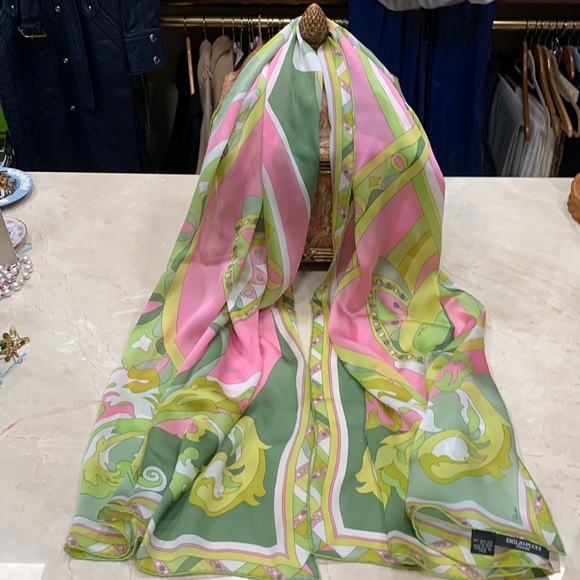 Emilio Pucci Accessories - EMILIO PUCCI SILK LUXURY SCARF IN ICONIC PRINT PINK GREEN YELLOW WHITE 70 X 27